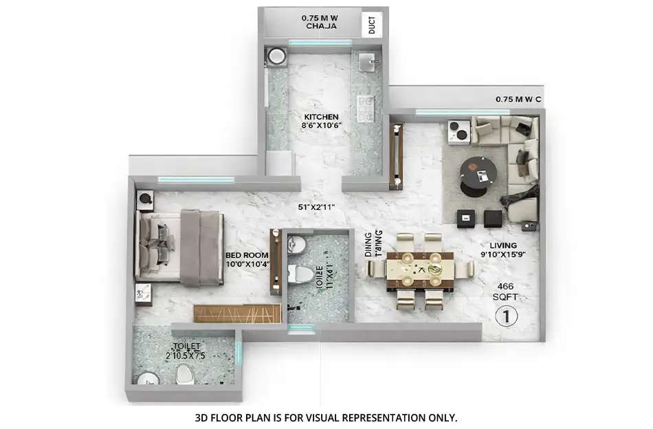 Floor plan for 1 BHK