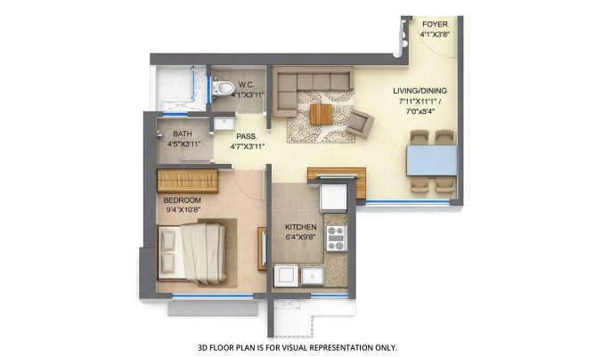 Runwal Manhattan Kanjurmarg - Floor plan 1 BHK 401 Sq.ft