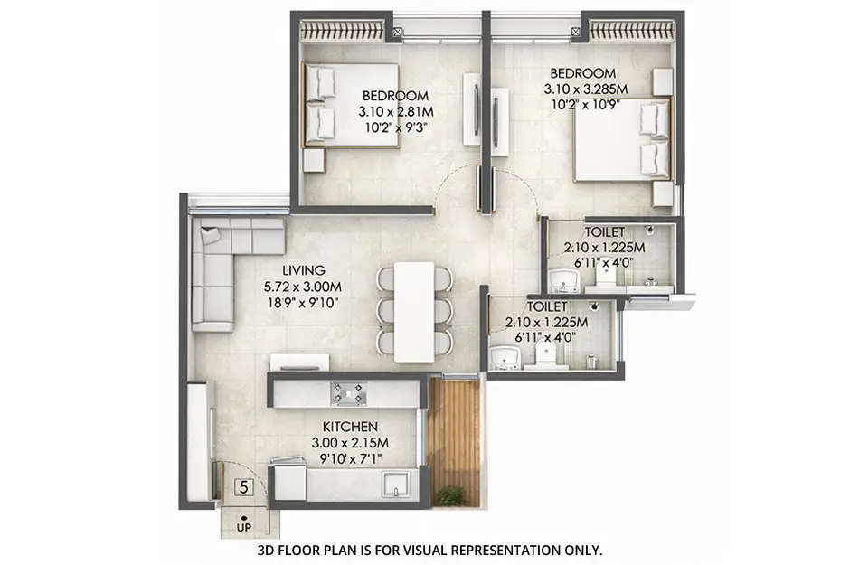 Floor plan for 2 BHK