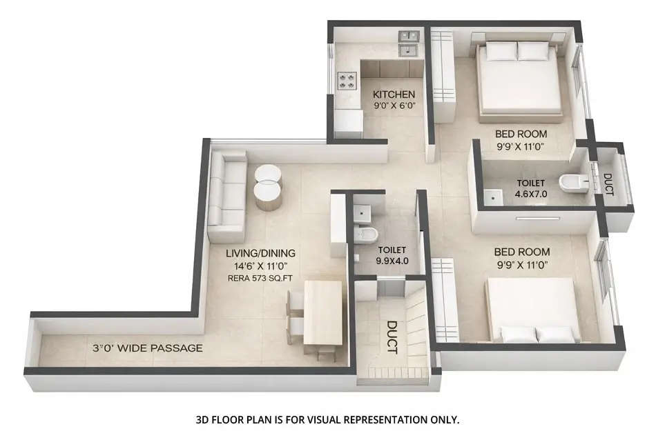 Floor plan for 2 BHK