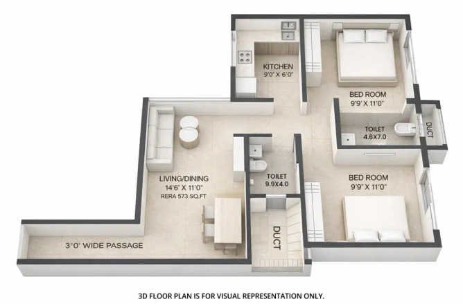 Paradigm Antalya Jogeshwari - Floor plan 2 BHK 573 Sq.ft