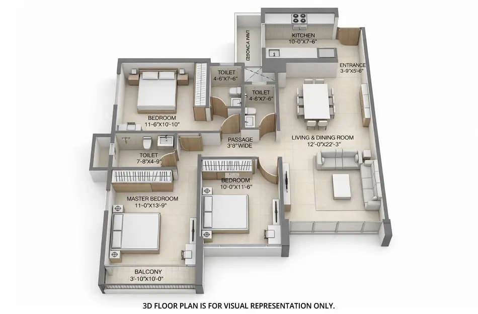 Floor plan for 3 BHK