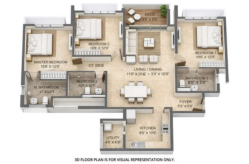 Floor plan for 3 BHK