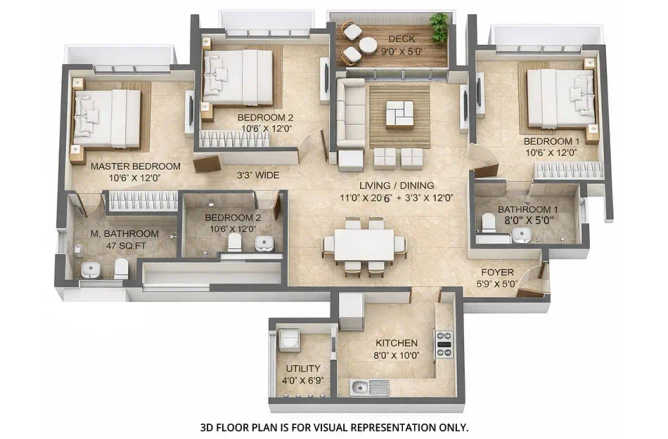 Lodha Bella Vita Mohammed Wadi - Floor plan 3 BHK 1056 Sq.ft