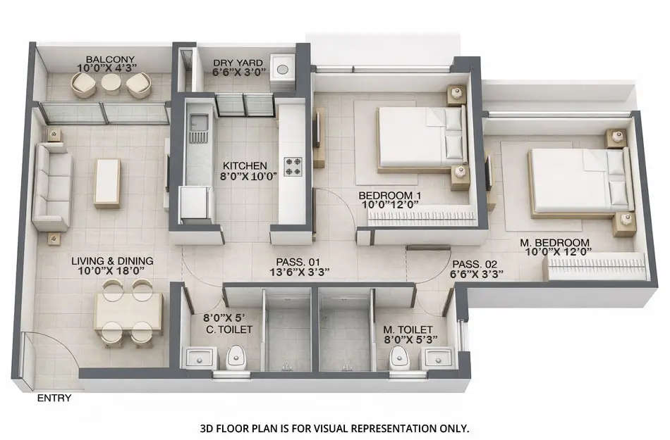 Floor plan for 2 BHK