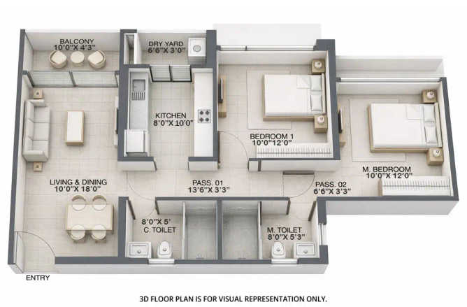 Sheth Edmont Kandivali - Floor plan 2 BHK 776 Sq.ft