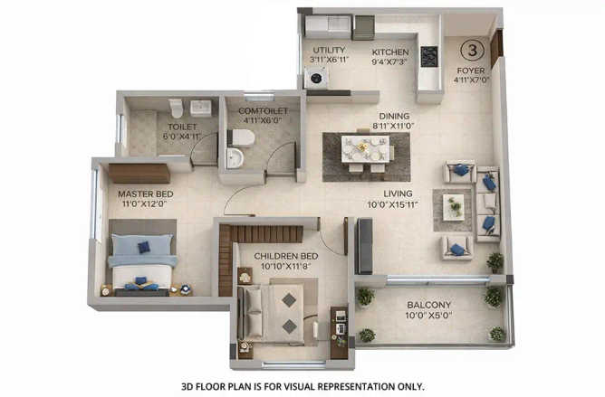 Salarpuria Sattva Anugraha Vijayanagar - Floor plan 2 BHK 1046 Sq.ft