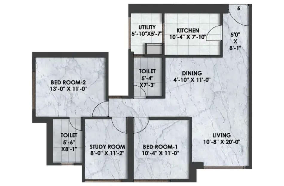 Floor plan for 3 BHK