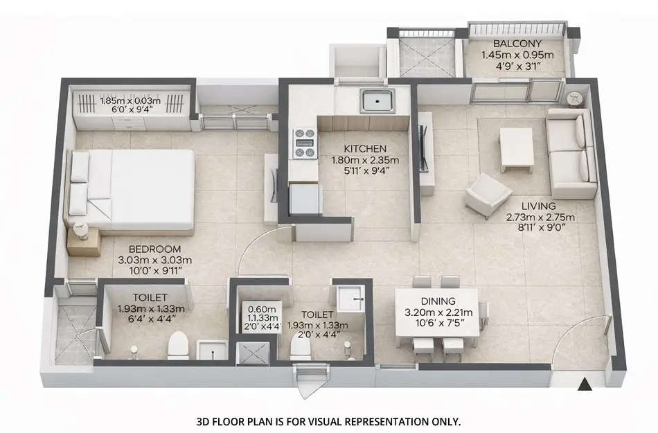 Floor plan for 1 BHK
