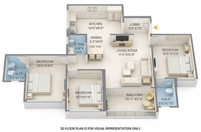 Saniket WYCE Exclucity Bavdhan - Floor plan 3 BHK 993 Sq.ft