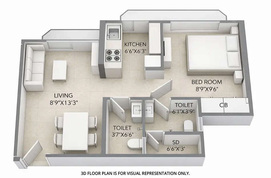 Floor plan for 1 BHK