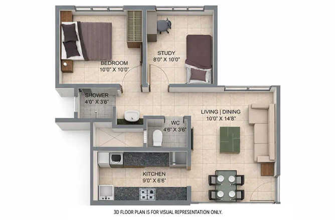 Provident Park Square Kanakapura - Floor plan 1.5 BHK 684 Sq.ft