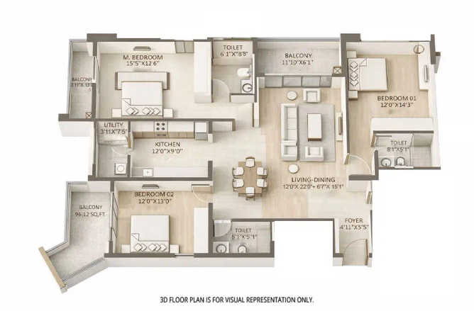 Shapoorji Pallonji Parkwest Binny Pete - Floor plan 3 BHK 2242 Sq.ft
