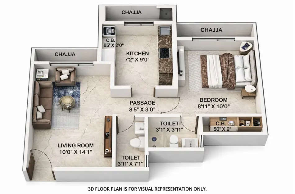 Floor plan for 1 BHK