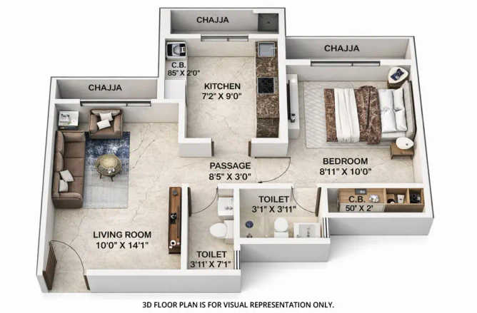 Vihang The Promise Ghodbunder Road - Floor plan 1 BHK 422 Sq.ft