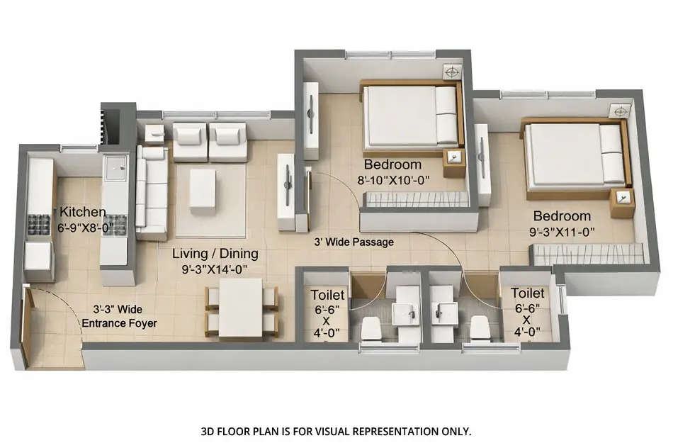 Floor plan for 2 BHK
