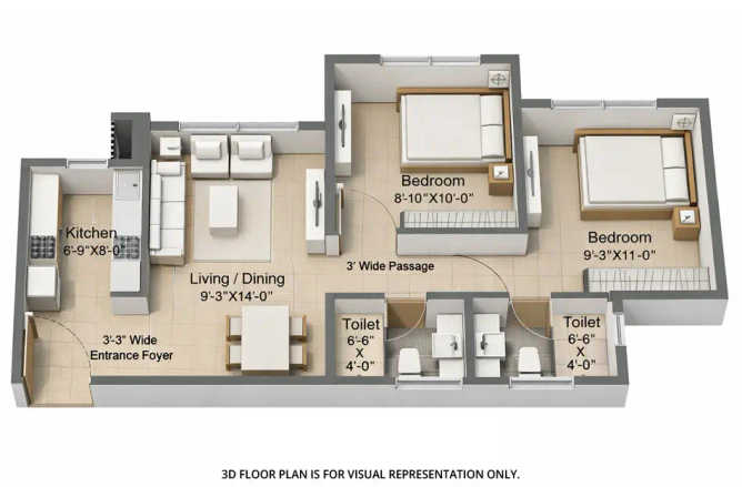 Sunteck Forest World Vasind - Floor plan 2 BHK 505 Sq.ft
