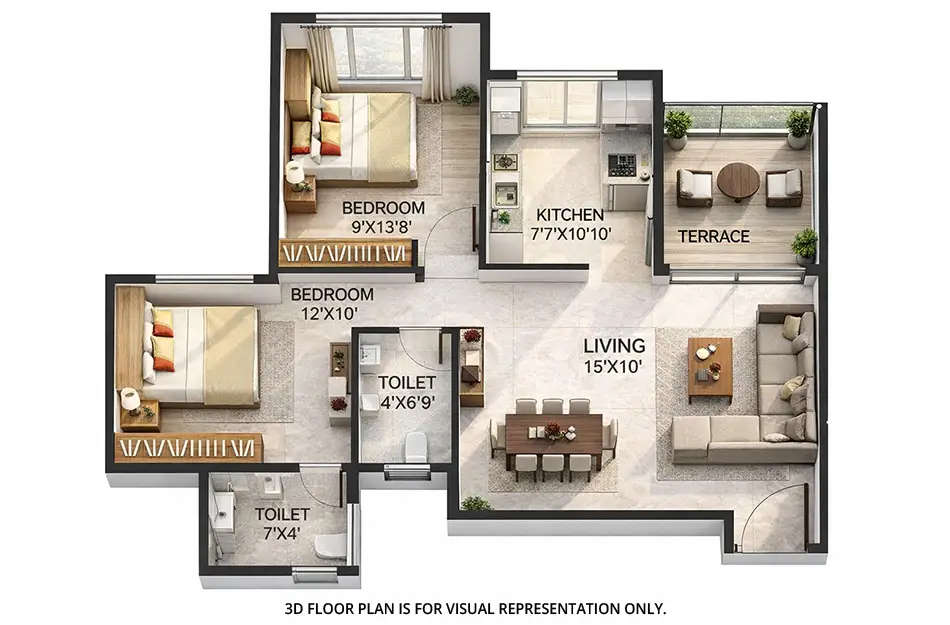 Floor plan for 2 BHK