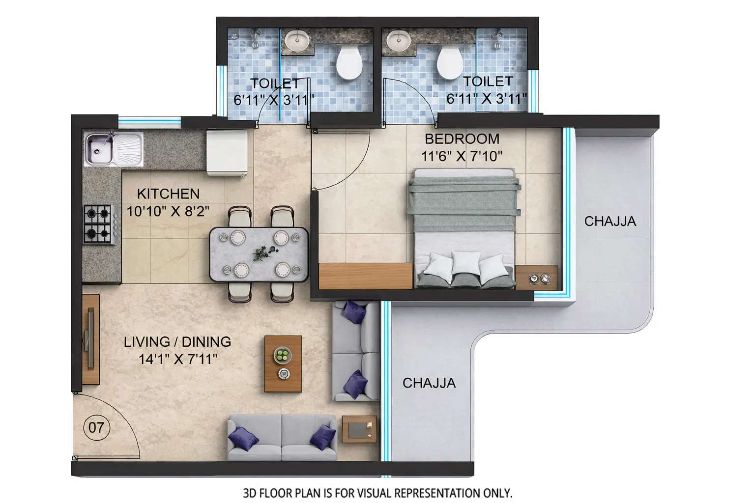 Floor plan for 1 BHK