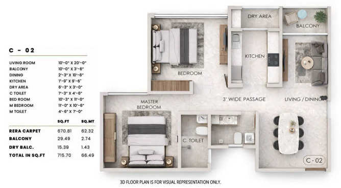 Sheth Promont Sion - Floor plan 2 BHK 716 Sq.ft