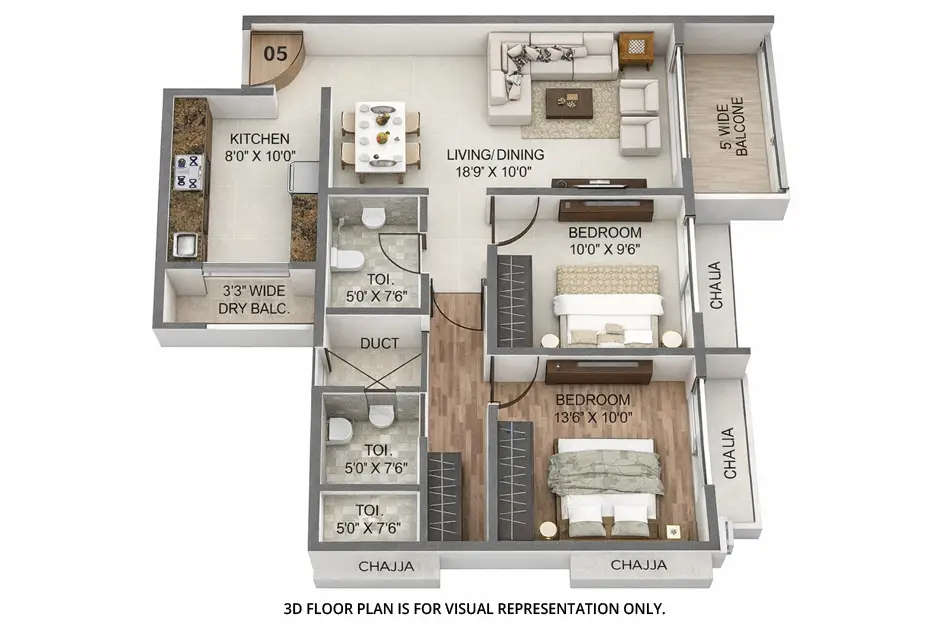 Floor plan for 2 BHK