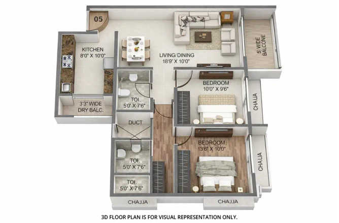 Sai World Dreams Dombivali - Floor plan 2 BHK 730 Sq.ft