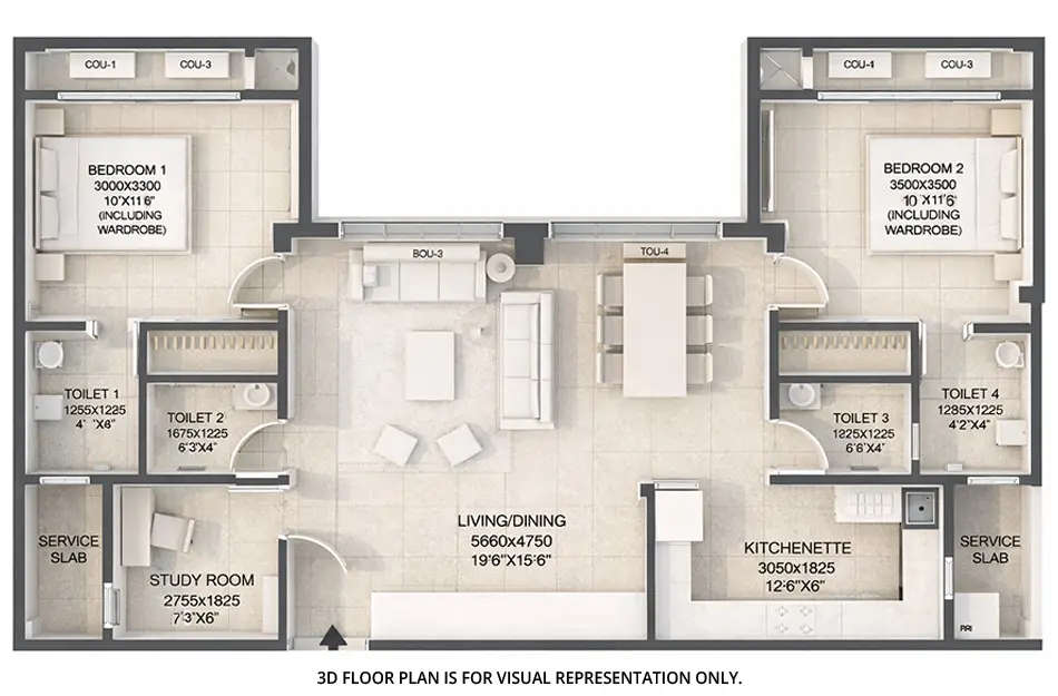 Floor plan for 2.5 BHK