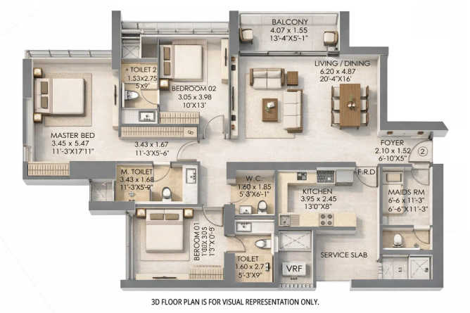 Sheth One Marina Marine Drive - Floor plan 3 BHK 1420 Sq.ft