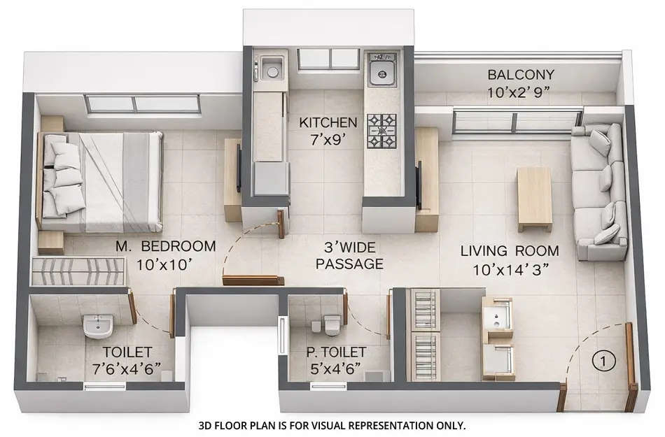 Floor plan for 1 BHK