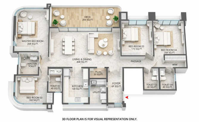Lodha Palais Kothrud - Floor plan 4 BHK 1850 Sq.ft