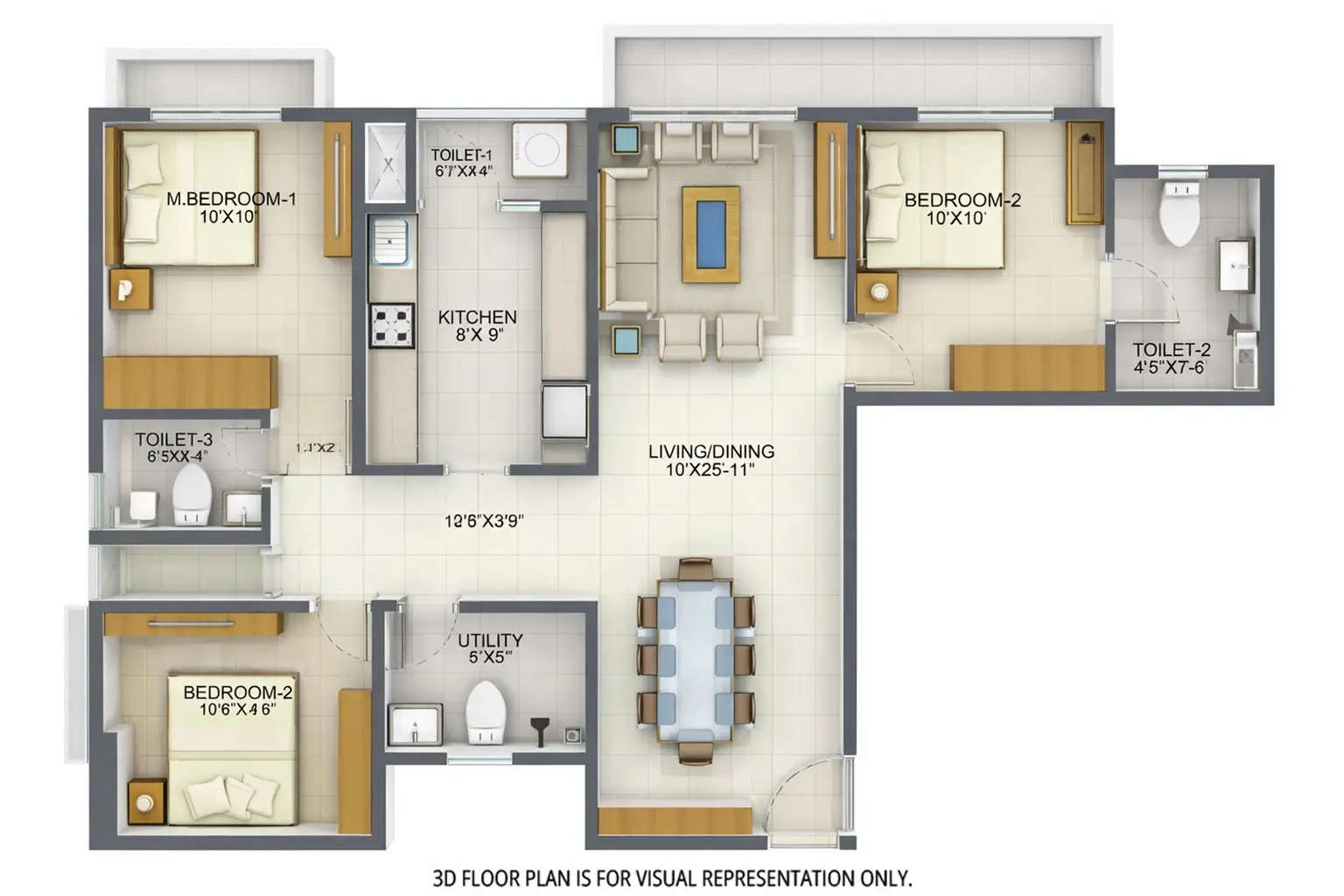 Floor plan for 3 BHK