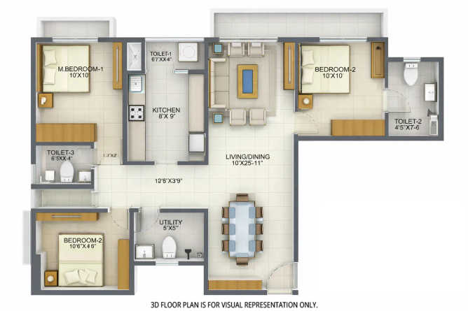 Runwal Pinnacle Mulund - Floor plan 3 BHK 858 Sq.ft