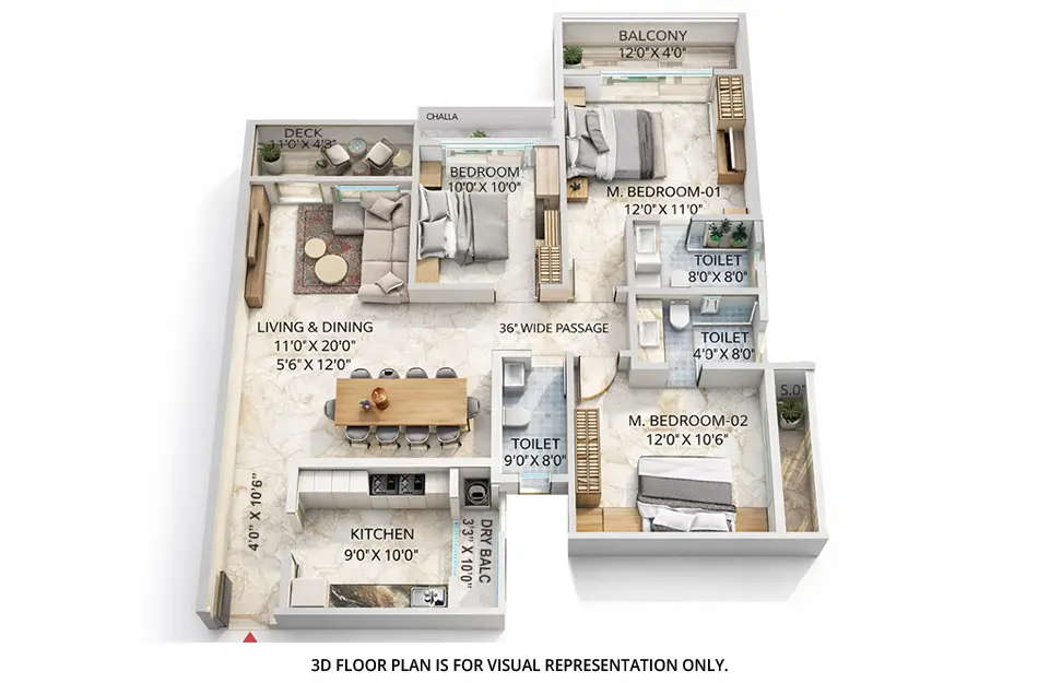 Floor plan for 3 BHK