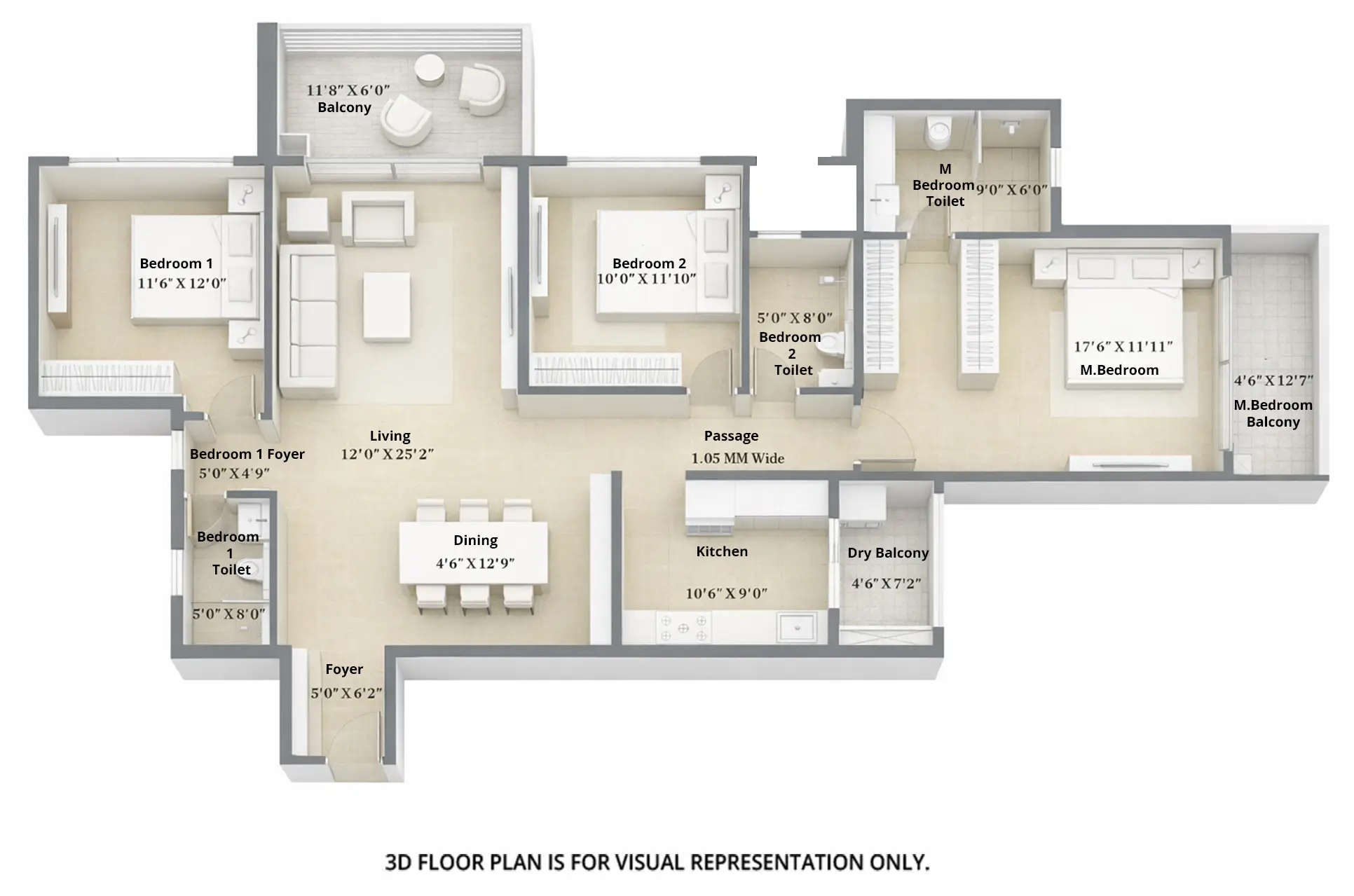 Floor plan for 3 BHK
