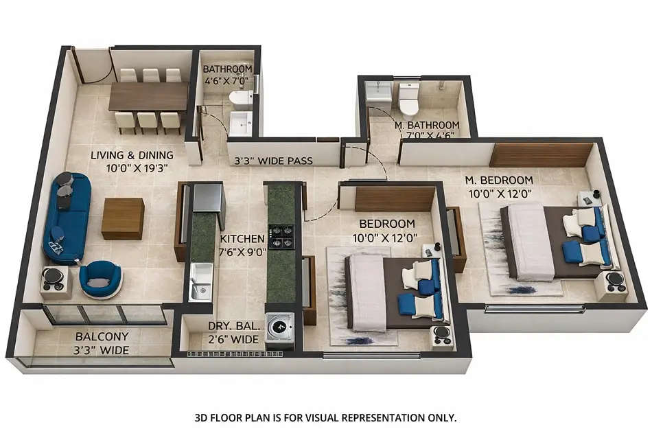 Floor plan for 2 BHK