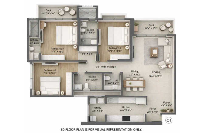 Prestige Forest Hill Mulund - Floor plan 3 BHK 1300 Sq.ft