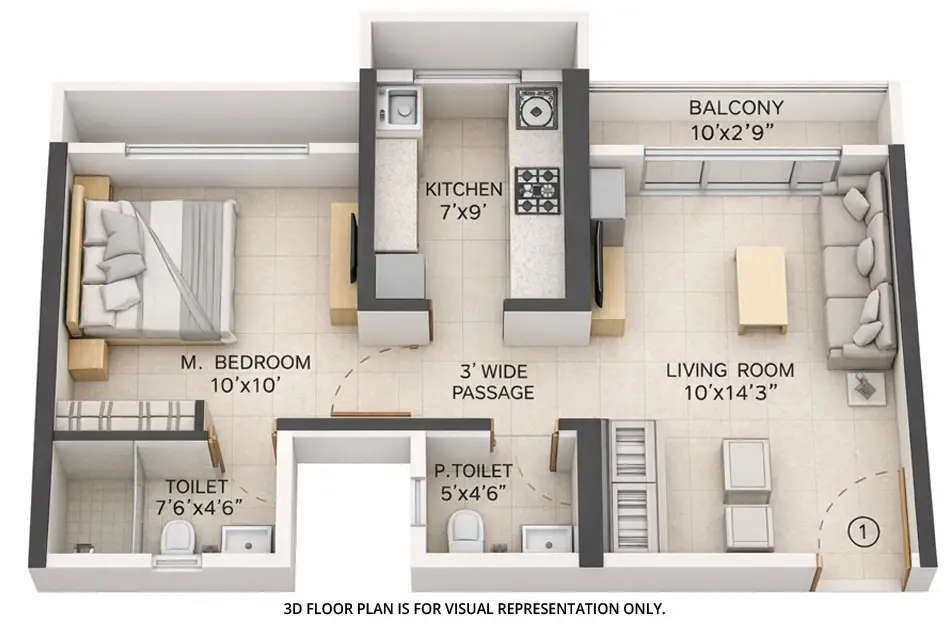 Floor plan for 1 BHK