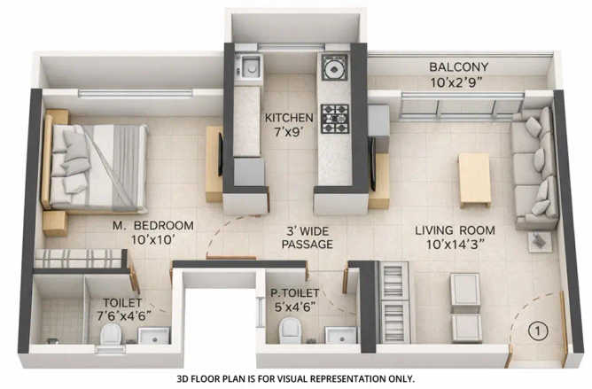 Provident Palmvista Dombivali - Floor plan 1 BHK 453 Sq.ft