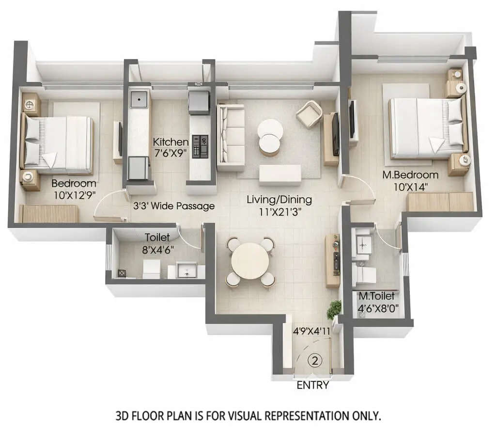 Floor plan for 2 BHK