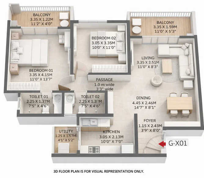 Godrej Evergreen Square Hinjewadi - Floor plan 2 BHK 850 Sq.ft