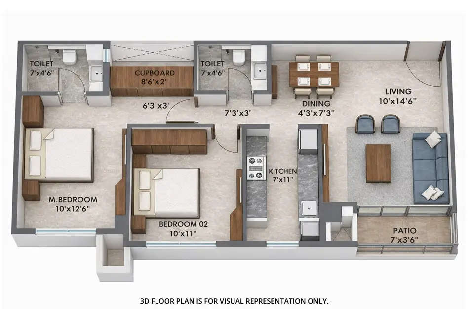 Floor plan for 2 BHK