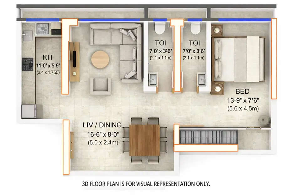 Floor plan for 2 BHK