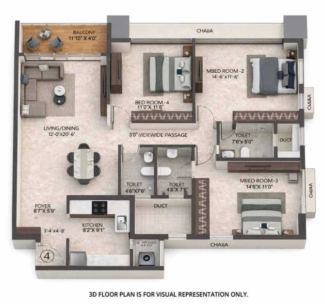 Inspira Aura Borivali - Floor plan 3 BHK 1108 Sq.ft