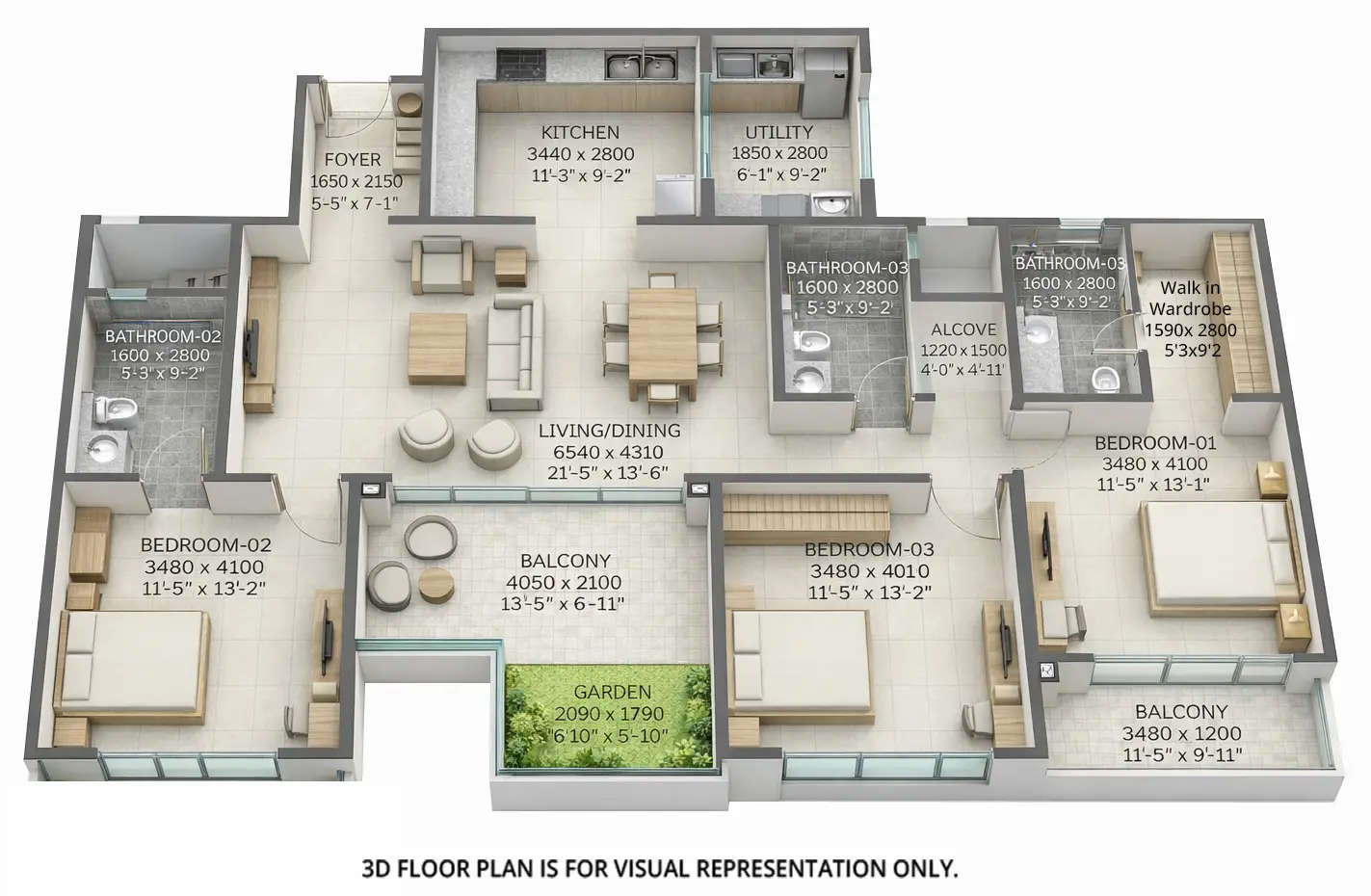 Floor plan for 3 BHK