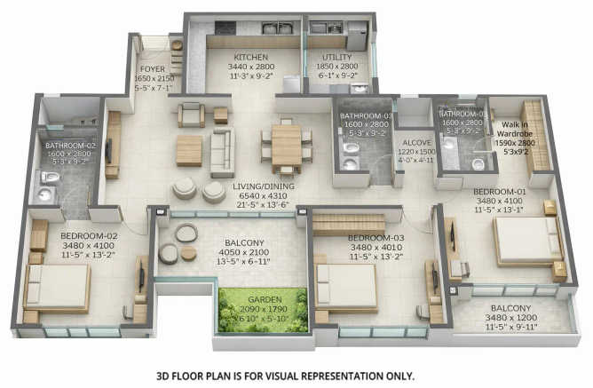 Sobha Neopolis Varthur - Floor plan 3 BHK 1915 Sq.ft