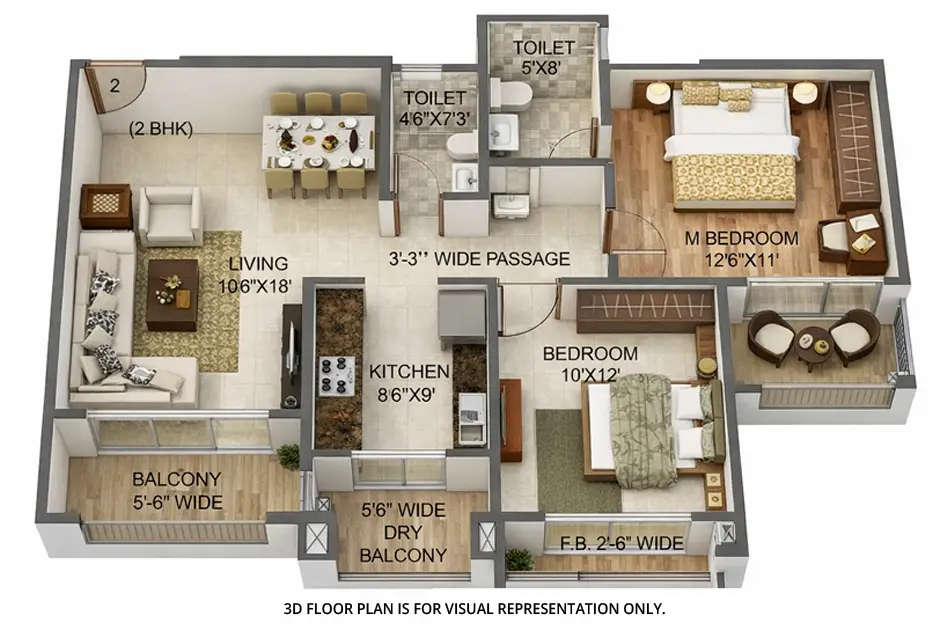 Floor plan for 2 BHK