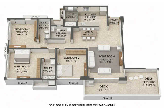 Tata Serein Pokhran Road 2 - Floor plan 3.5 BHK 1280 Sq.ft