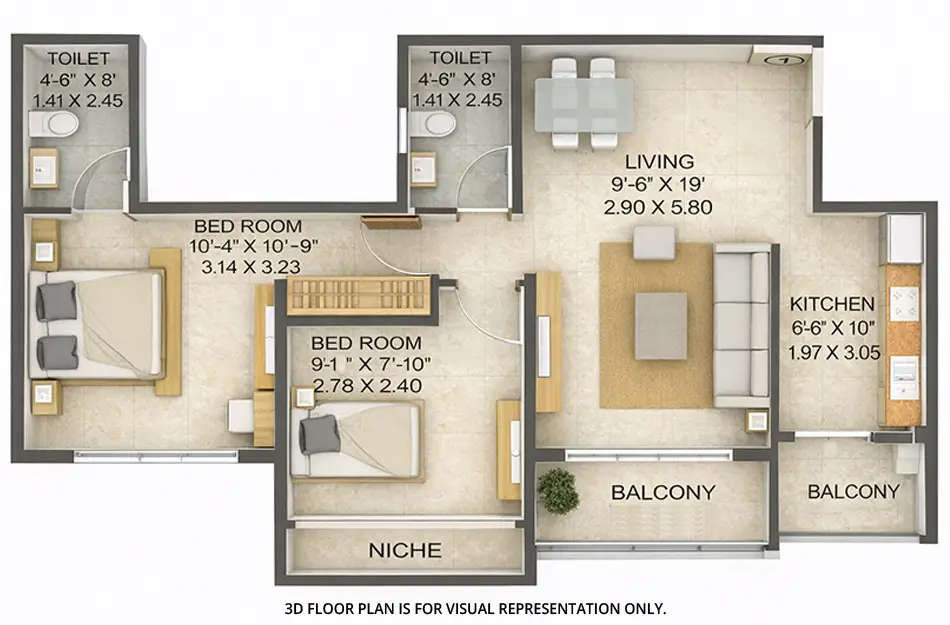 Floor plan for 2 BHK