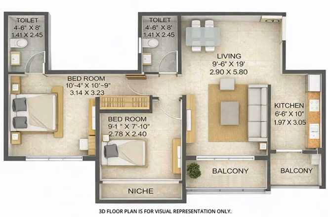 Embassy Park Panvel - Floor plan 2 BHK 699 Sq.ft