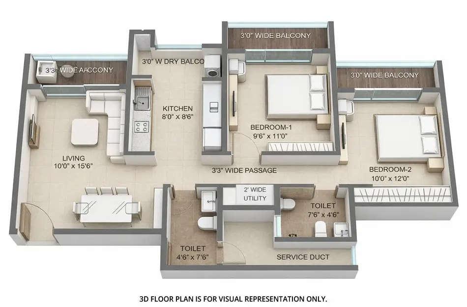 Floor plan for 2 BHK